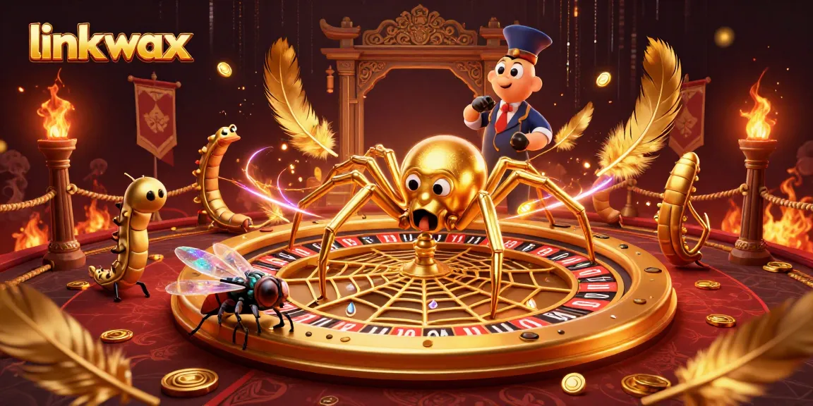 Spin the roulette wheel with link vmax as the golden spider and centipede croupier come alive in a thrilling casino scene.
