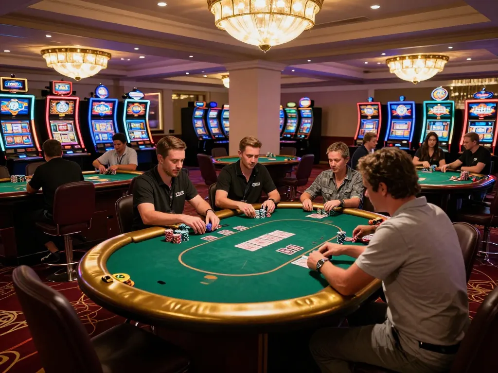 Players enjoy poker excitement at King33 casino with vibrant atmosphere.