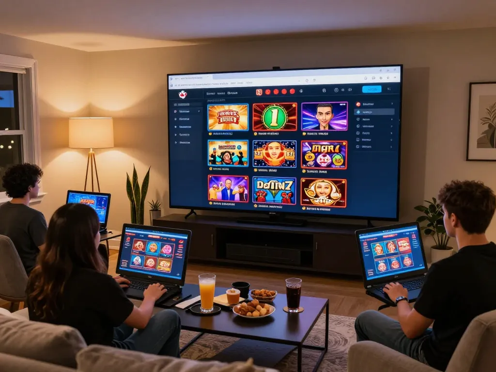 Players enjoying Canadian online casinos on smart devices with an engaging interface.