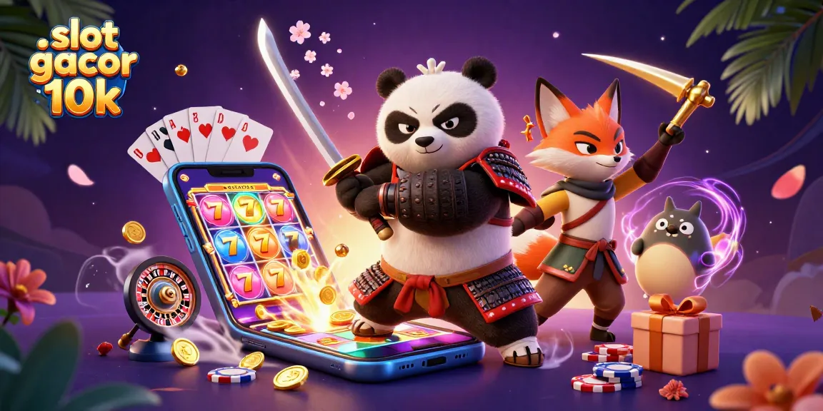 Spin slot gacor modal 10k reels with a dynamic panda and fox in an action-packed 3D scene.