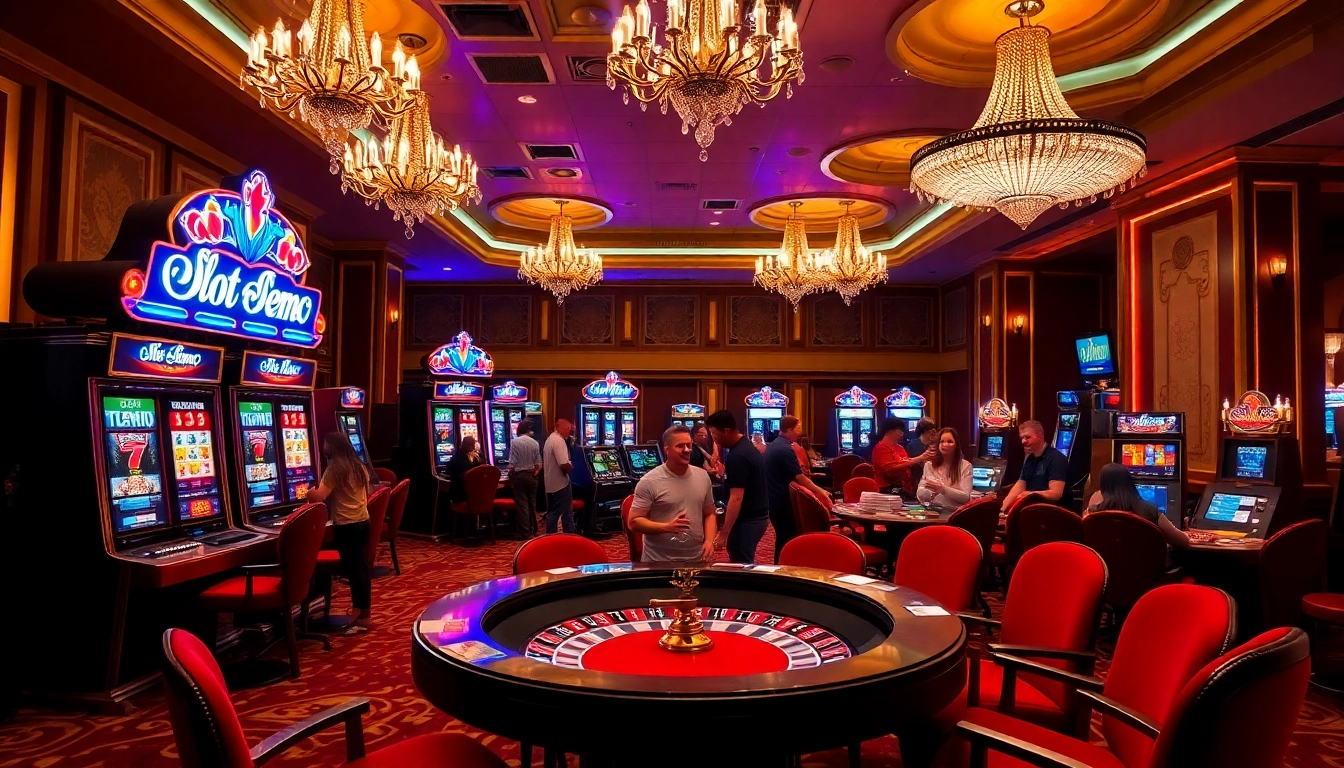 Experience the thrill of slot demo PG games, with vibrant casino machines and players engaging.