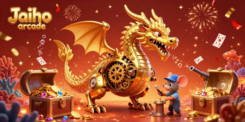 Engage with thrilling gameplay at Jaiho arcade, featuring golden dragon and underwater treasure chest