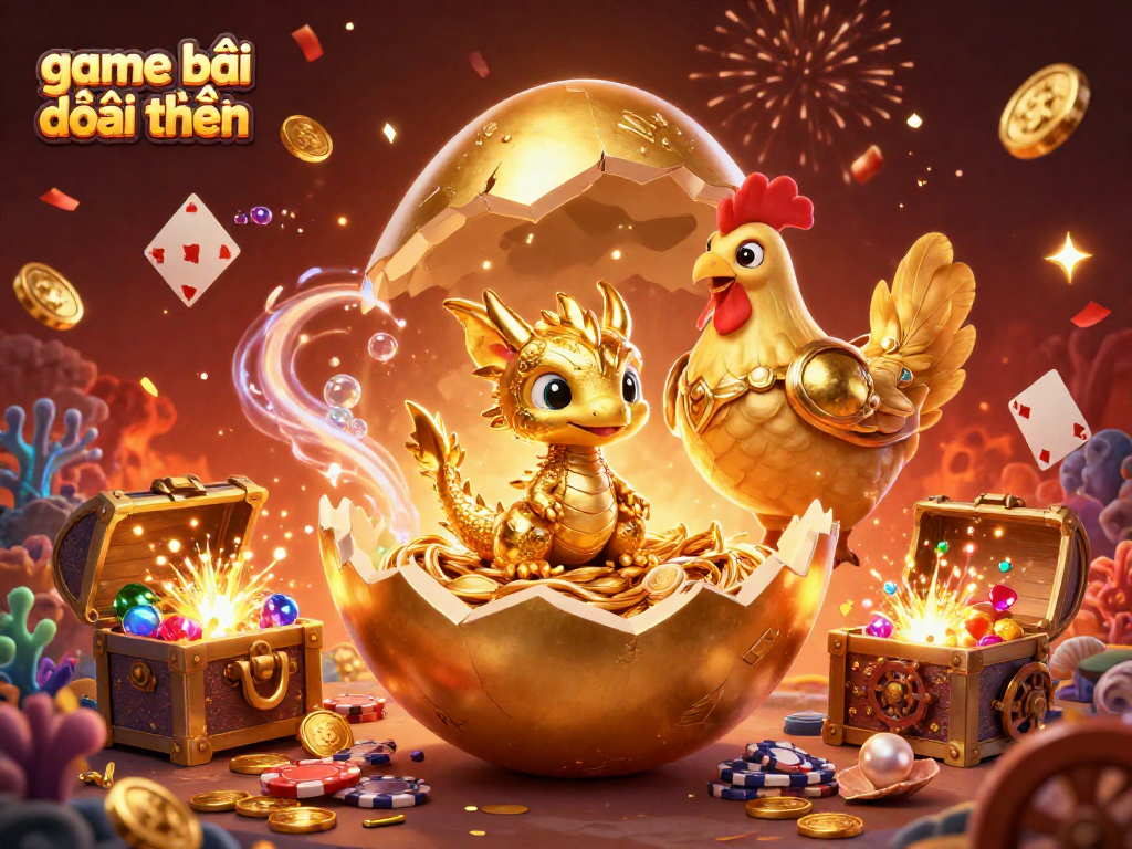 Experience game bài đổi thưởng with dazzling golden dragon and treasure-filled casino scene.