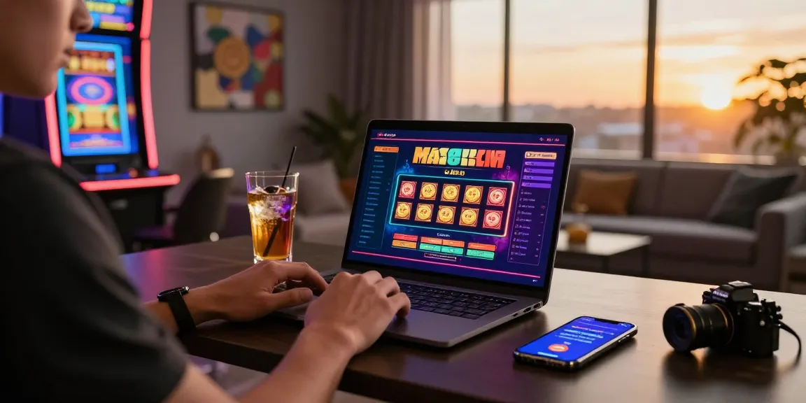 Engaging player at a mastercard casino, vibrant gaming setup with modern decor and a lively atmosphere.