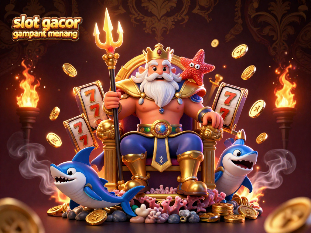 Engage in thrilling action at slot gacor gampang menang with 3D characters amidst flying slot reels and gold coins.