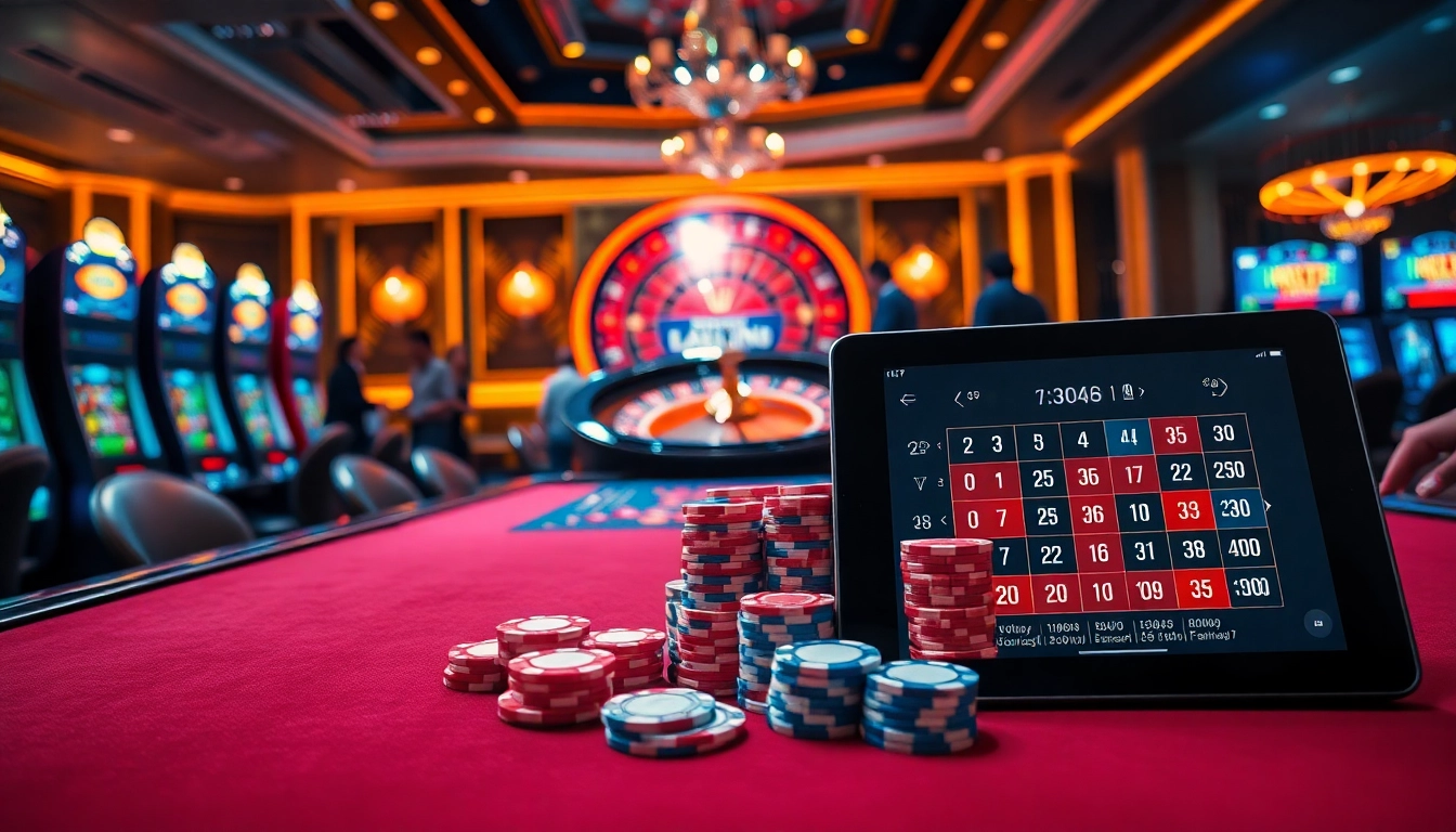 Experience thrilling gameplay at https://bem88i.com/ with poker chips, a roulette wheel, and engaging casino ambiance.