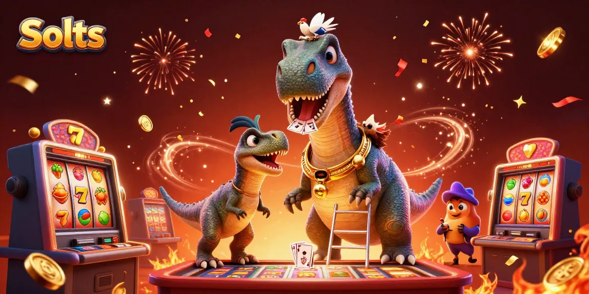 Spin the reels at vibrant Slots with energetic characters celebrating wins amidst confetti showers.