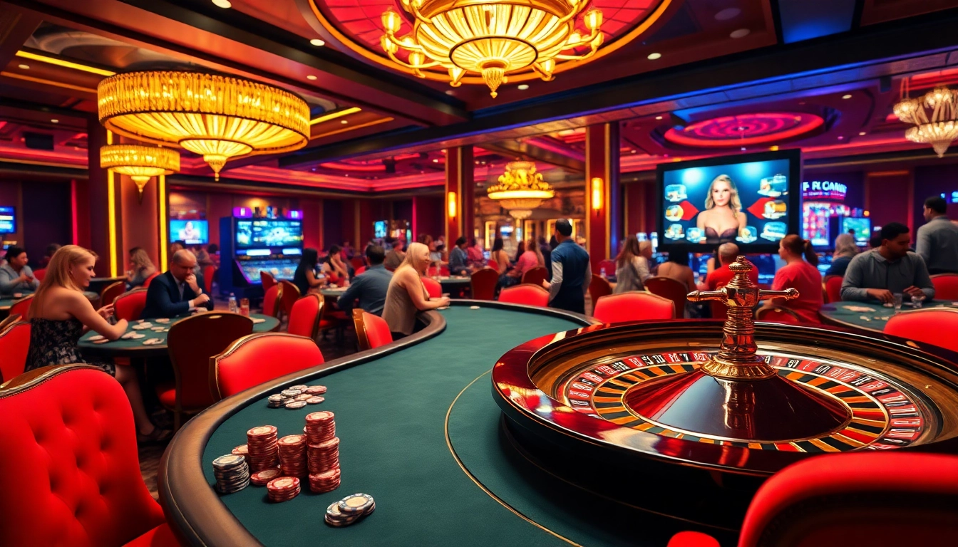 Engage with exciting porn games at a luxurious casino featuring vibrant tables and playful players.