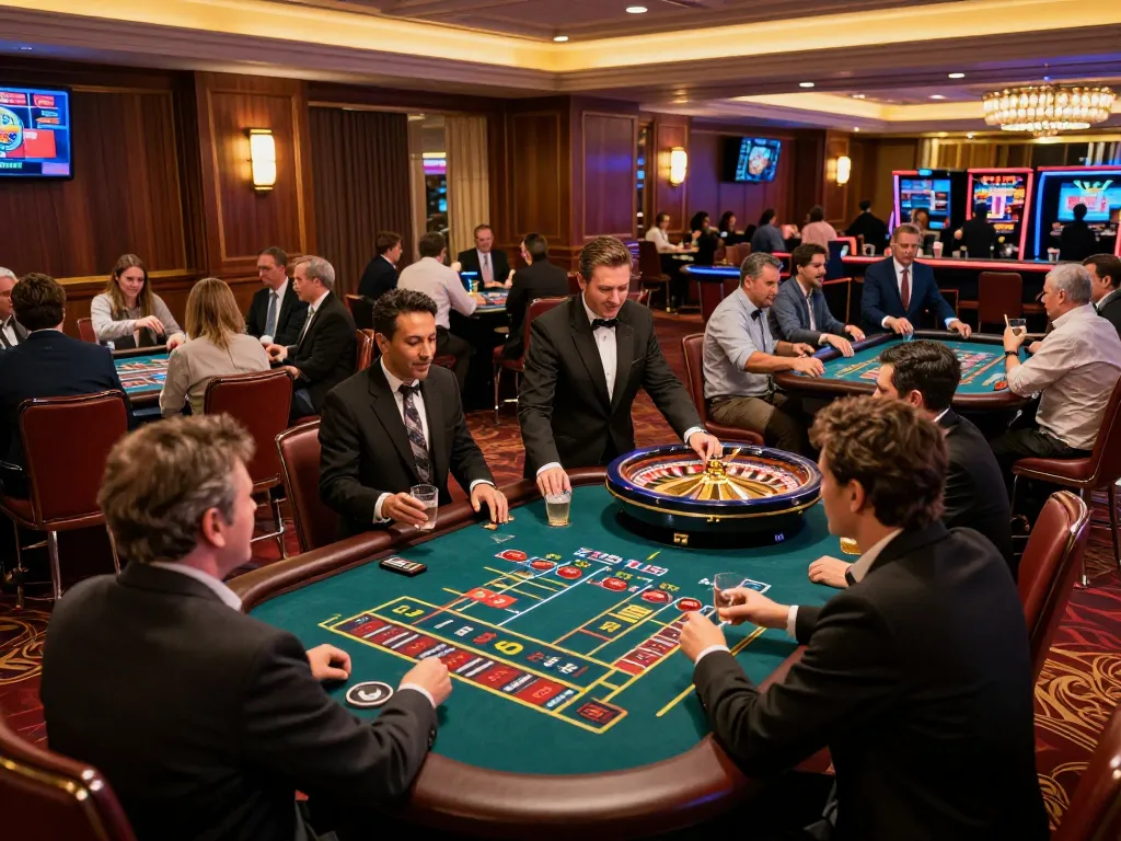 Players enjoying a thrilling roulette game at restaurantepalominos casino, celebrating wins with drinks and excitement.
