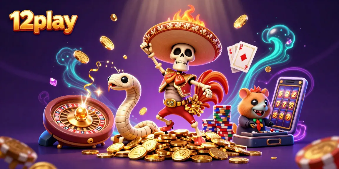 Engage in thrilling gameplay with 12play, showcasing vibrant casino elements and characters.
