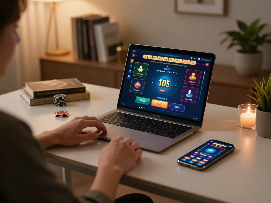 Engaging online gaming experience with person using tablet showcasing tr88 casino app interface and betting options.