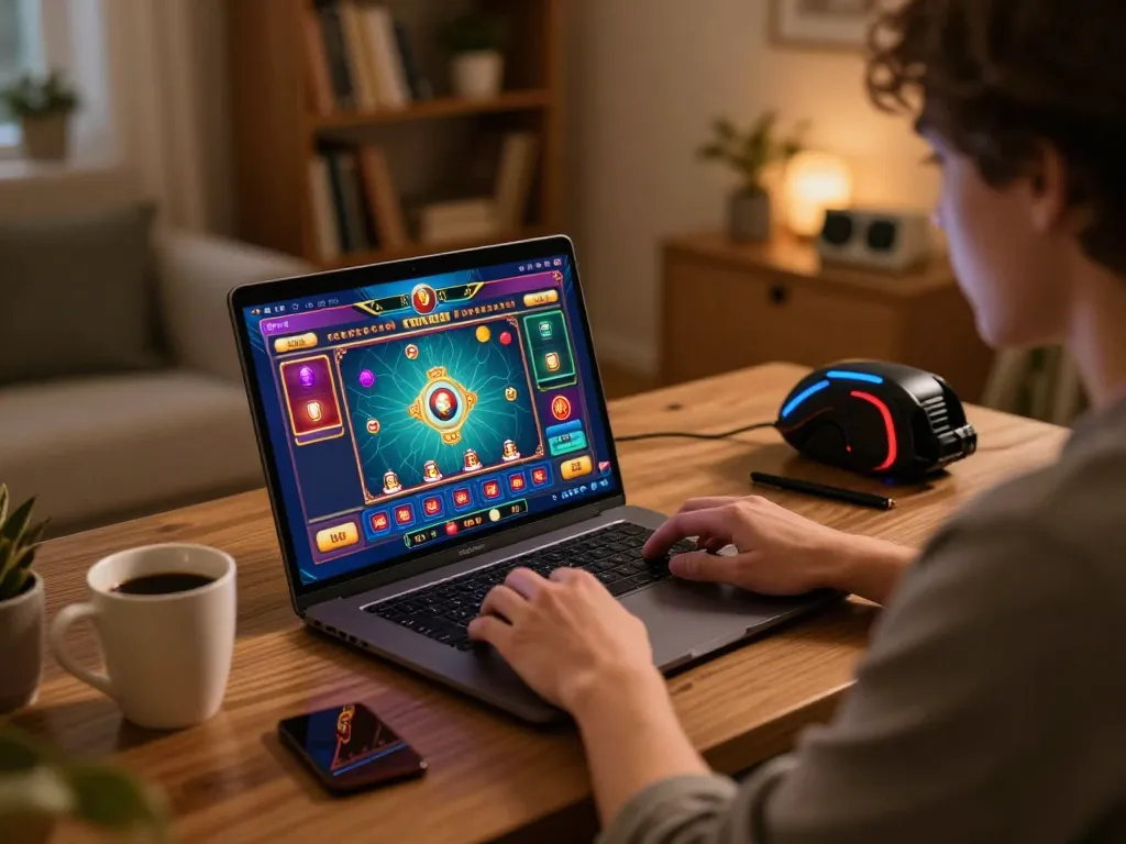 Engaged in gameplay at Nhà cái bl555, a warm and inviting online gambling atmosphere with dynamic visuals.