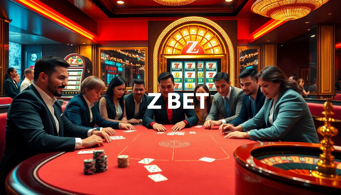 Experience high-stakes poker at Z BET with an elegant casino scene highlighting intense gameplay.