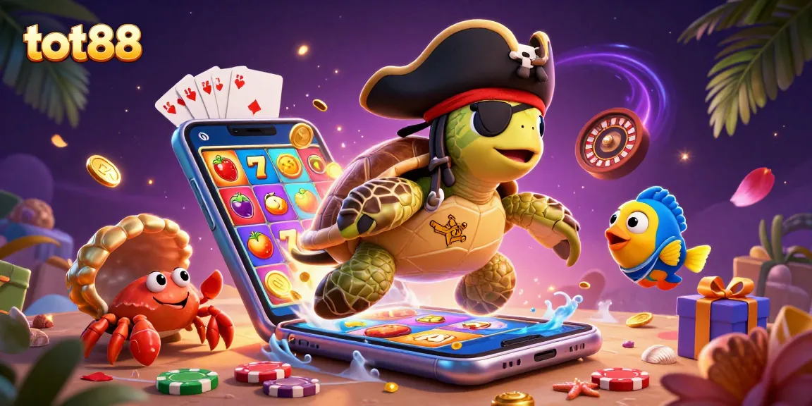Experience the exciting world of tot88 gaming with a vibrant underwater casino scene featuring a turtle, crab, and parrotfish.