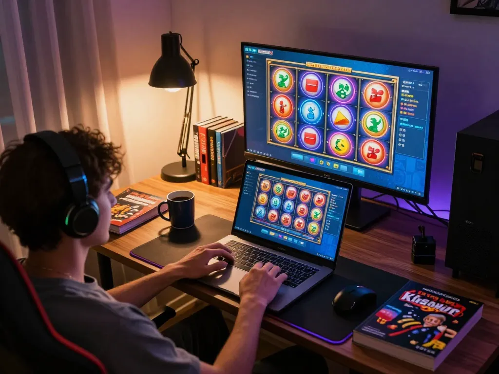 Engaging gameplay experience on king33 with spinning slot reels on laptop