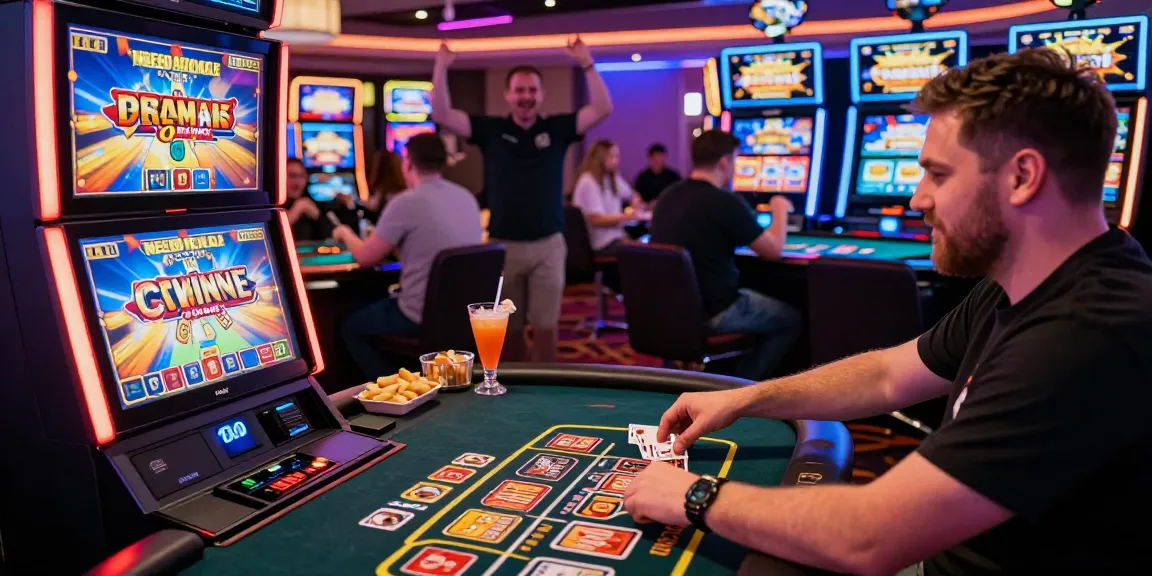 Exciting gaming moment at credit card casinos at https://thebls.org.uk featuring vibrant lights, animated slot machines, and engaging players.