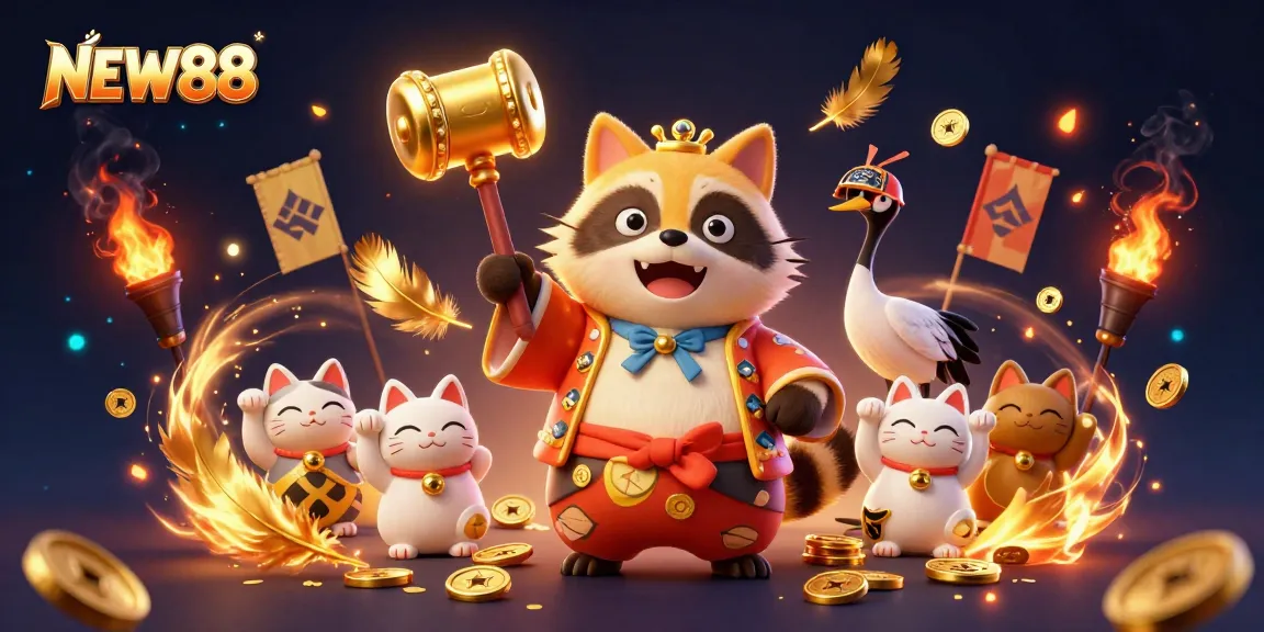 Experience the thrill of NEW88 with colorful characters and dynamic gambling elements in a vibrant casino scene.