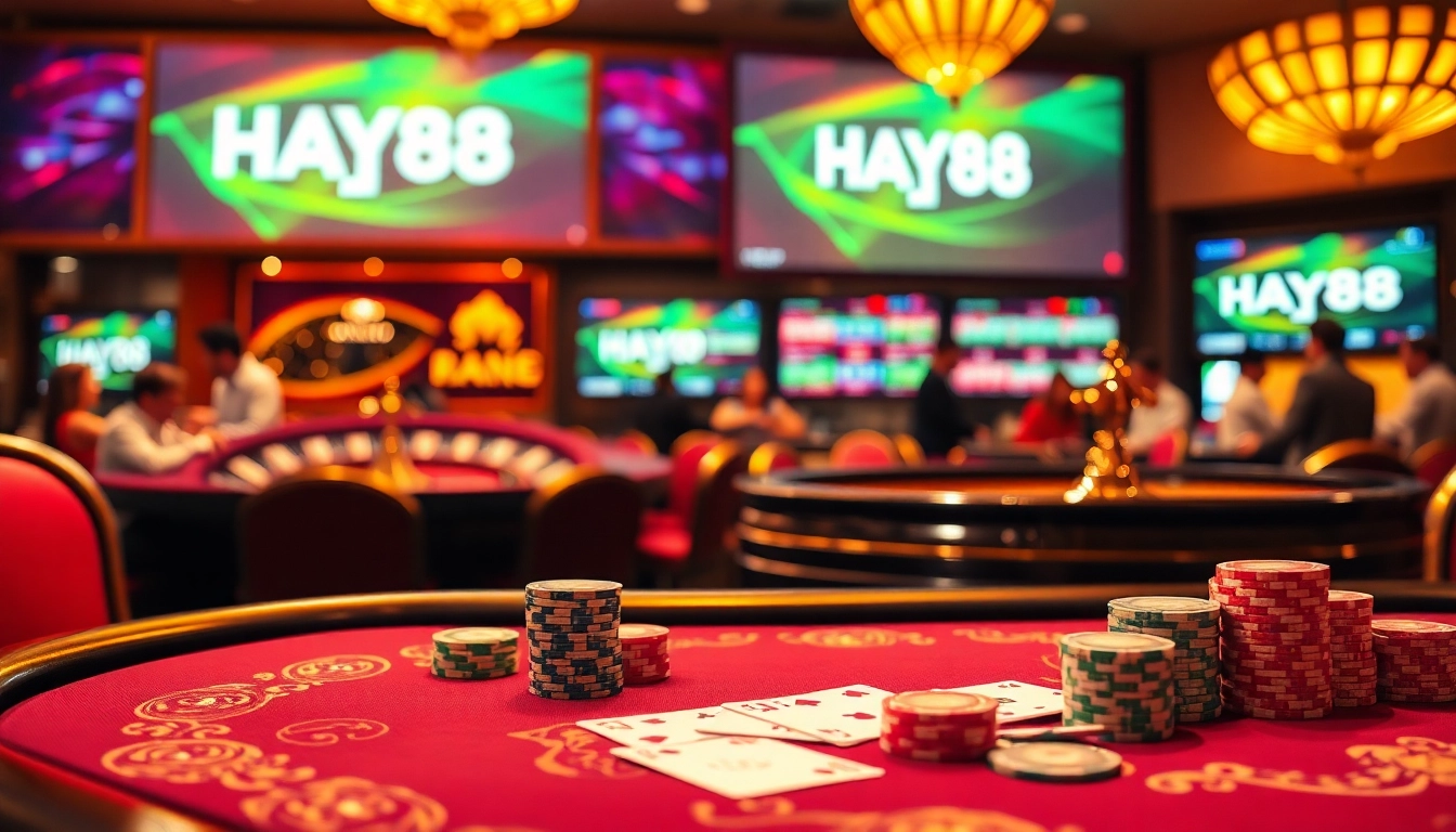 Experience the thrill of HAY88 with professional casino elements and exciting gambling visuals.