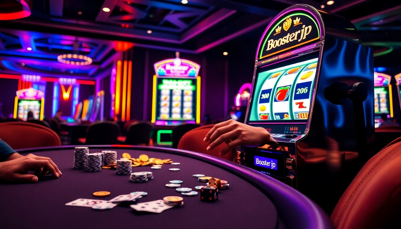 Experience winning at Boosterjp with vibrant slot machines and luxury casino ambiance.