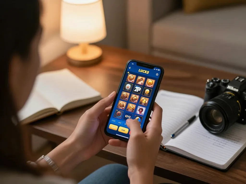 Engaging mobile gameplay for đăng ký LUCK8 on a cozy living room setup, showcasing strategic gambling.