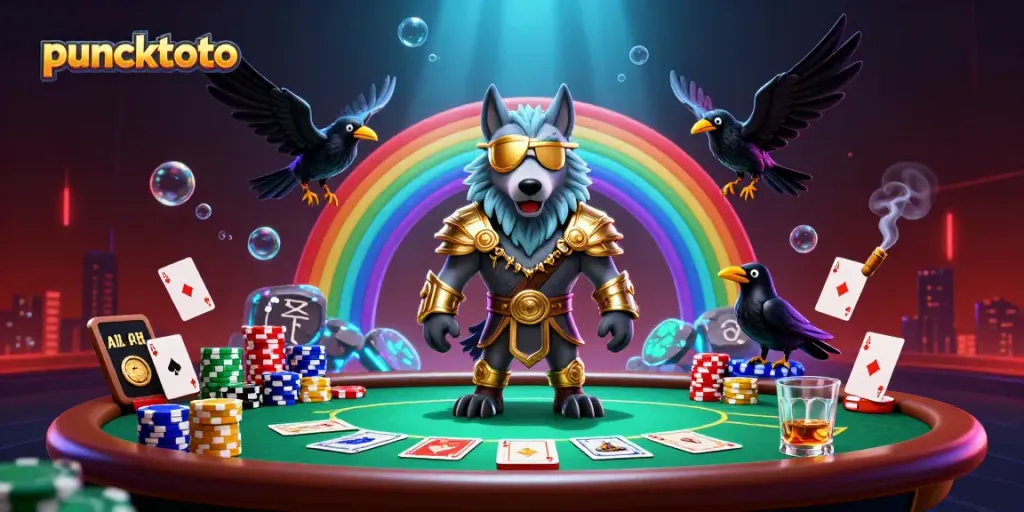 Puncaktoto menghadirkan ilustrasi Norse dengan Odin dan gagak di jembatan kasino yang megah.