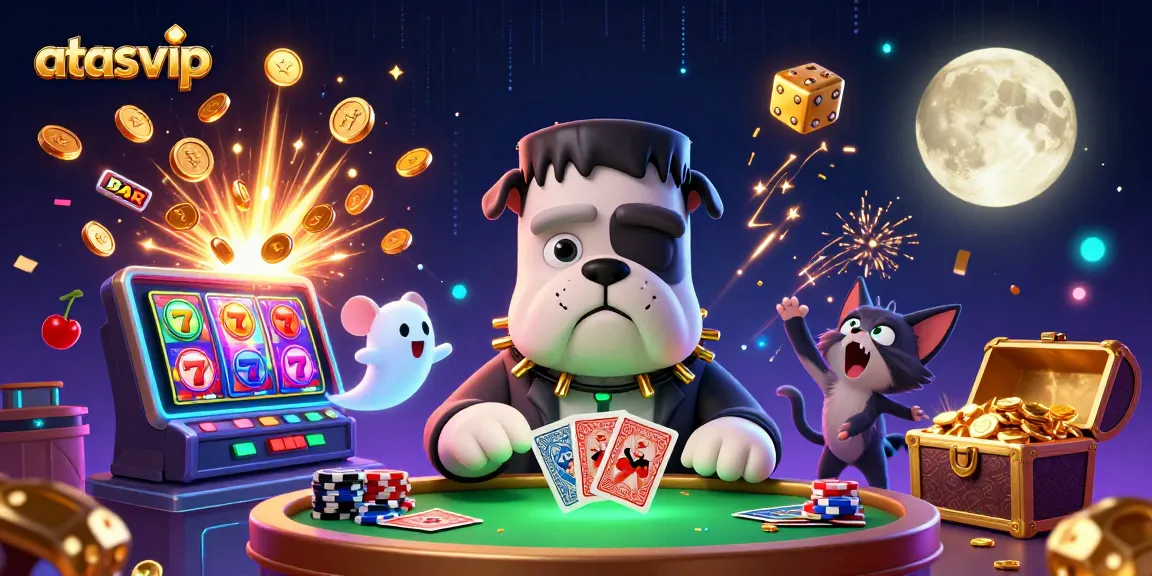 Join the excitement at atasvip with a 3D cartoon scene featuring vibrant slot elements and engaging characters.