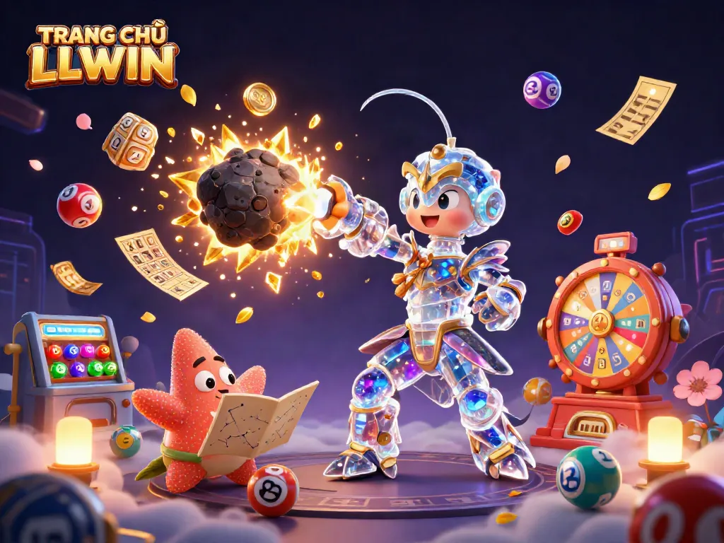 Experience the excitement of TRANG CHỦ LLWIN with dynamic lottery and casino elements in a vibrant illustration.