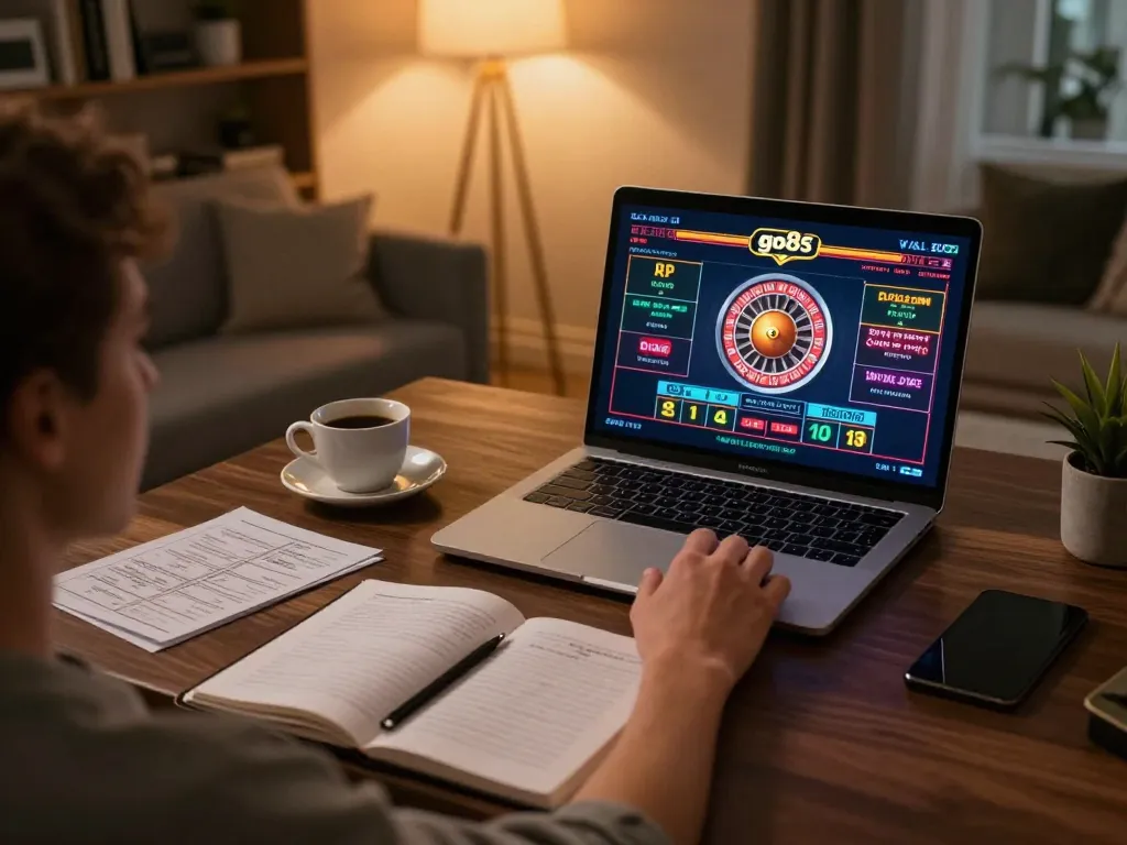 Player engaging in live dealer games on go8s, showcasing a home gaming setup with strategic notes.