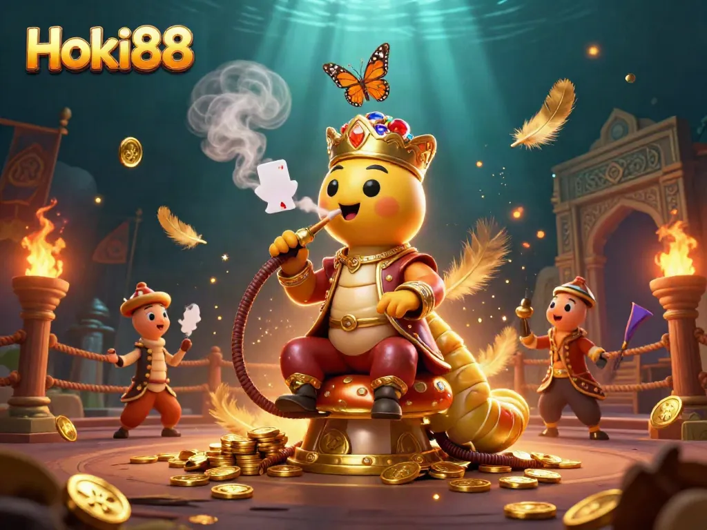Visualisasi permainan Hoki88 dengan elemen slot dan simbol keberuntungan untuk menarik para pemain.