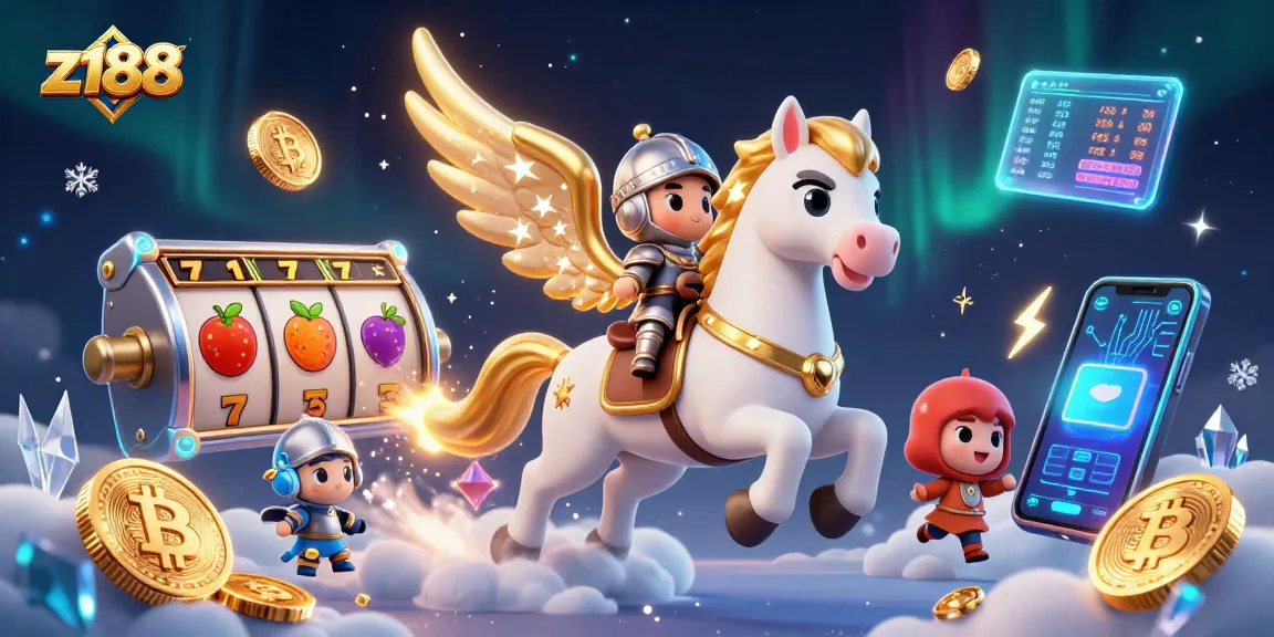 Engage in z188's thrilling slot games with a mystical knight and celestial horse riding through animated coins and symbols.