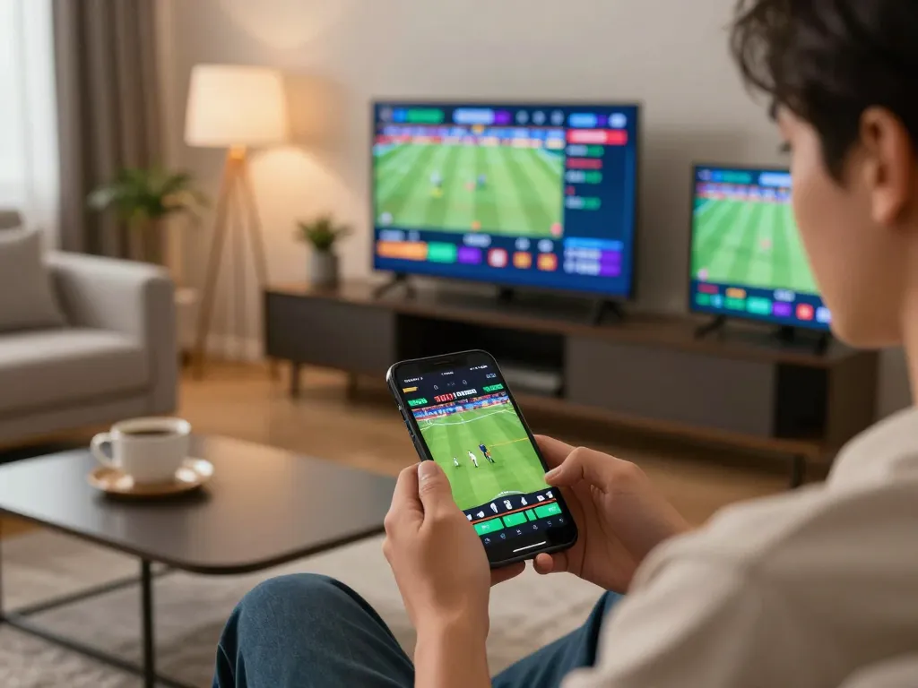 Engaging in mpo sport mobile betting action with smartphone, showcasing live odds and dynamic gameplay.