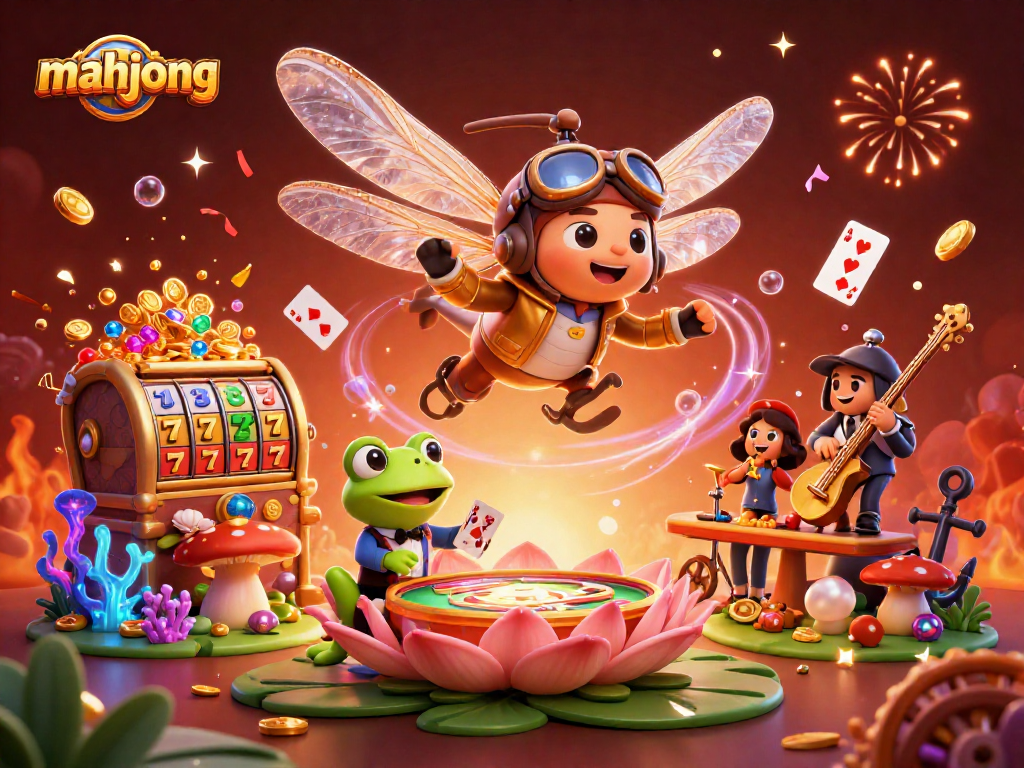 Experience mahjong action with vibrant 3D casino illustration featuring dynamic characters and exciting game elements.