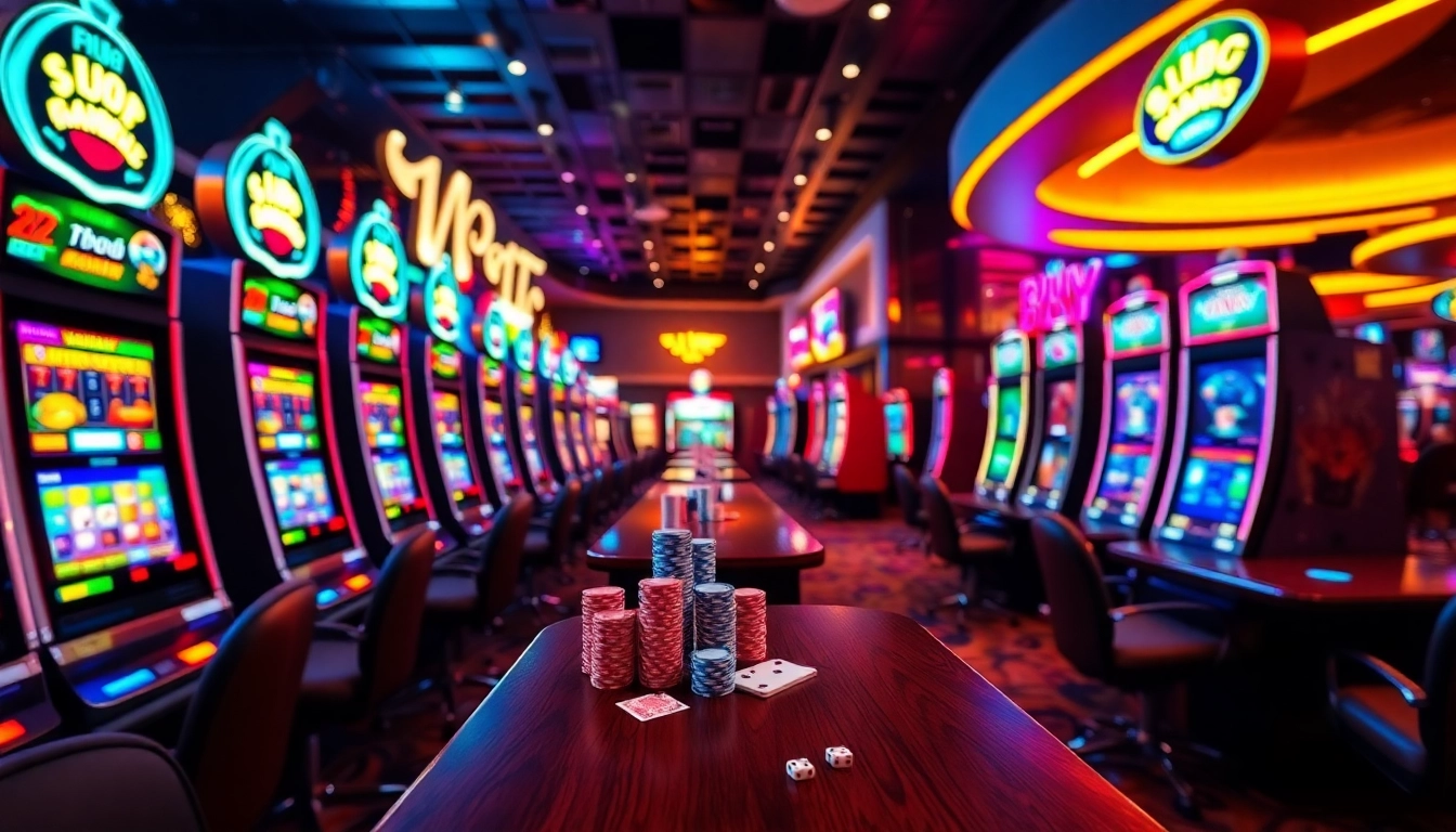 Experience the thrill of slot gacor games in a vibrant casino setting with colorful machines and chips.