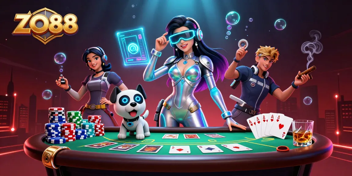 Engage with the ZO88 futuristic casino world featuring interactive gaming elements and vibrant characters.