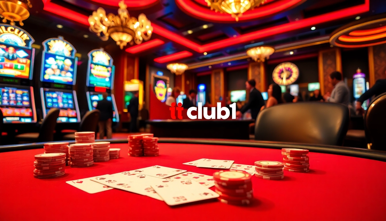 Experience thrilling gameplay at https://hitclub1.cn.com/ with an alluring casino atmosphere full of poker chips and vibrant slot machines.