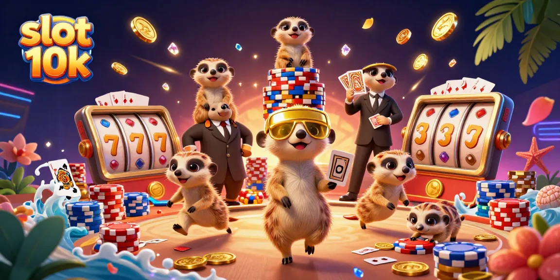 Experience thrilling gameplay with slot 10k in a vibrant casino scene featuring meerkat characters and exciting elements.