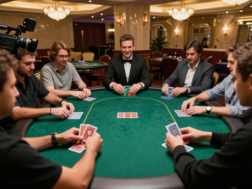 Players engaging in intense poker gameplay at F8 BET casino table with colorful chips.