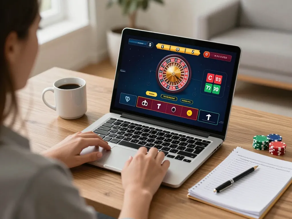 Engaged player using KO66 live dealer game on laptop with roulette wheel interface
