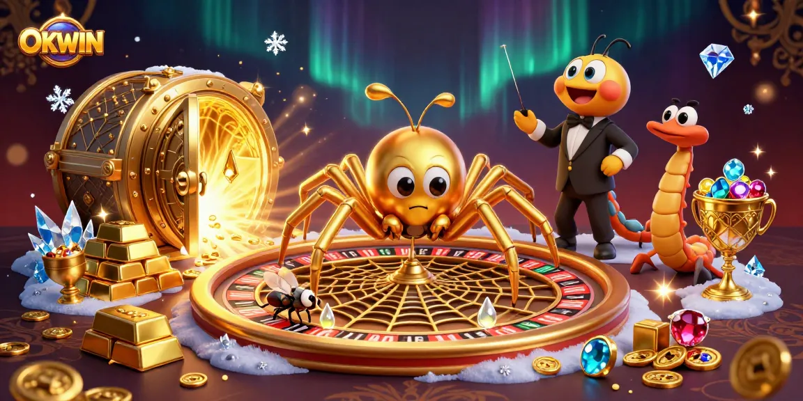 Experience the thrilling bets at OKWIN with a whimsical, roulette-inspired scene.