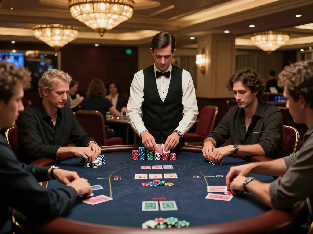 gbong players strategizing in a luxurious casino poker room, highlighting the excitement and tension of high-stakes gameplay.