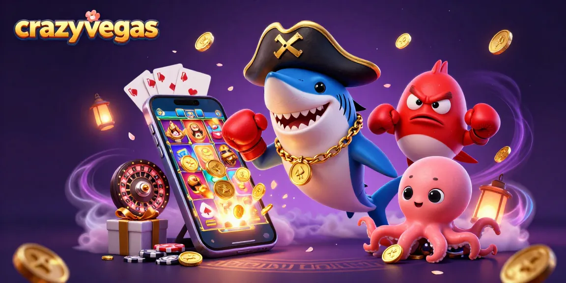 Experience thrilling slots with crazyvegas pirate shark and friends amidst glowing game elements
