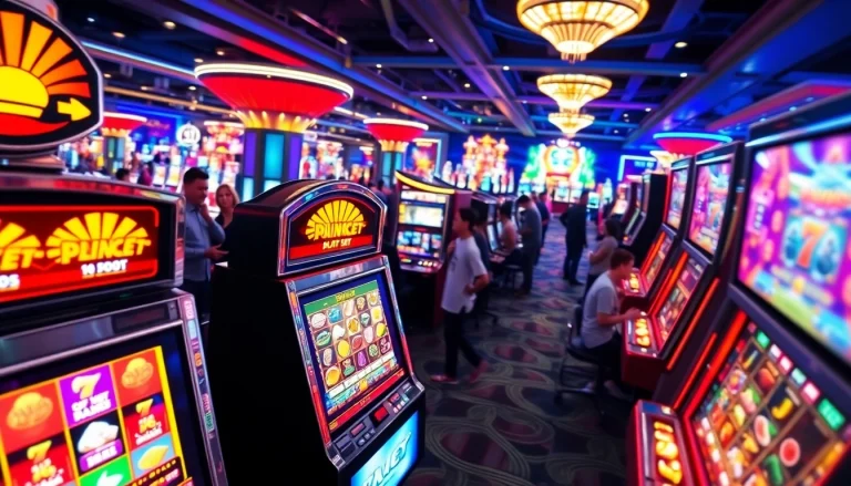Slot Game memberikan pengalaman yang mendebarkan dengan mesin slot cerah dan pemain aktif di kasino.