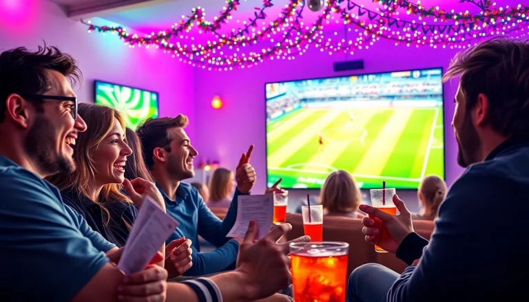 Engaging online betting moment with excited friends enjoying a sports game experience.