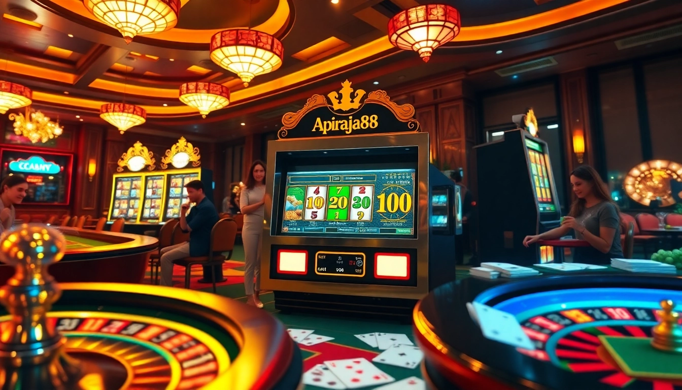 Players enjoying the excitement of slot online apiraja88 in a luxurious casino environment.