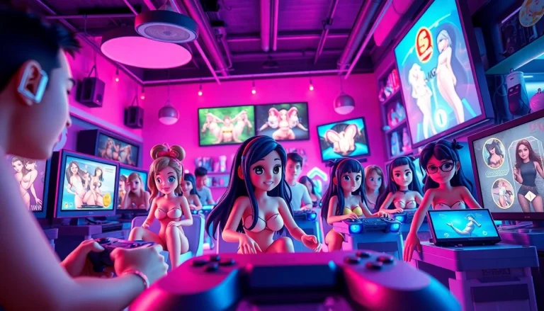 Engaging characters playing diverse porn games in a vibrant, interactive gaming environment.