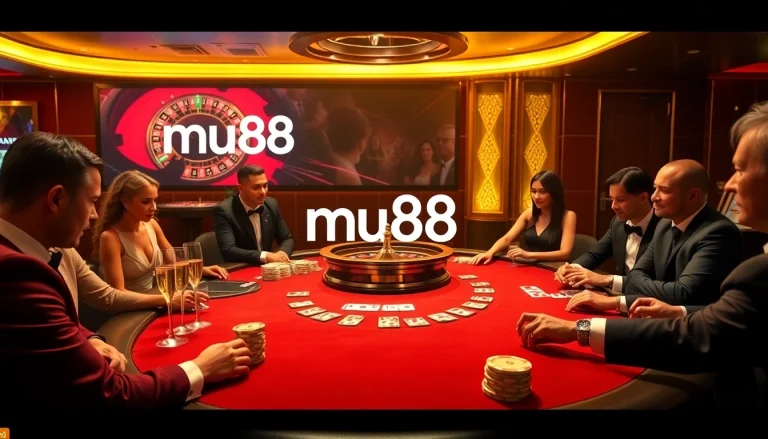 Experience the excitement at mu88 casino with a luxurious poker table and high-stakes action.