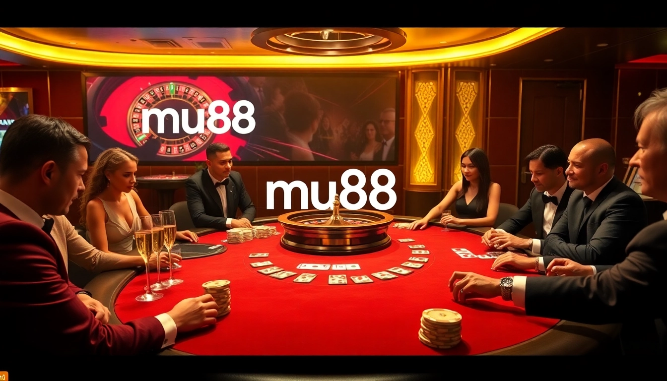 Experience the excitement at mu88 casino with a luxurious poker table and high-stakes action.