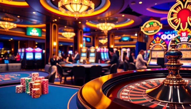 Engaged players enjoying the luxurious mu88 casino experience with vibrant slots and poker chips.