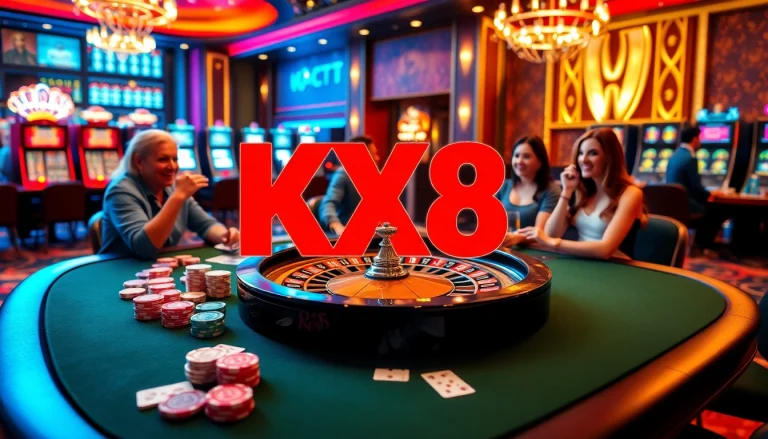 KX8 বোনাস excitement at a vibrant casino table with colorful chips and cards