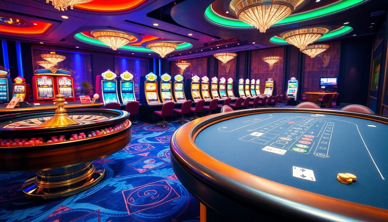 Experience the thrilling ambiance of nhà cái U888 with vibrant casino tables and exciting gaming elements.